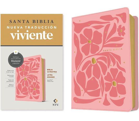 Biblia ultrafina NTV, letra grande con Filament (SentiPiel, Flores rosa, Letra Roja) (Spanish Edition)