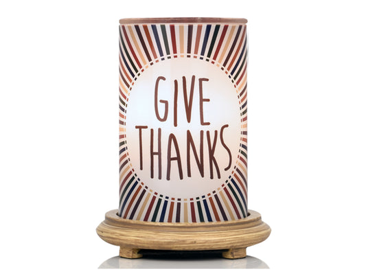 Give Thanks Simmering Light With Wood Grain Base