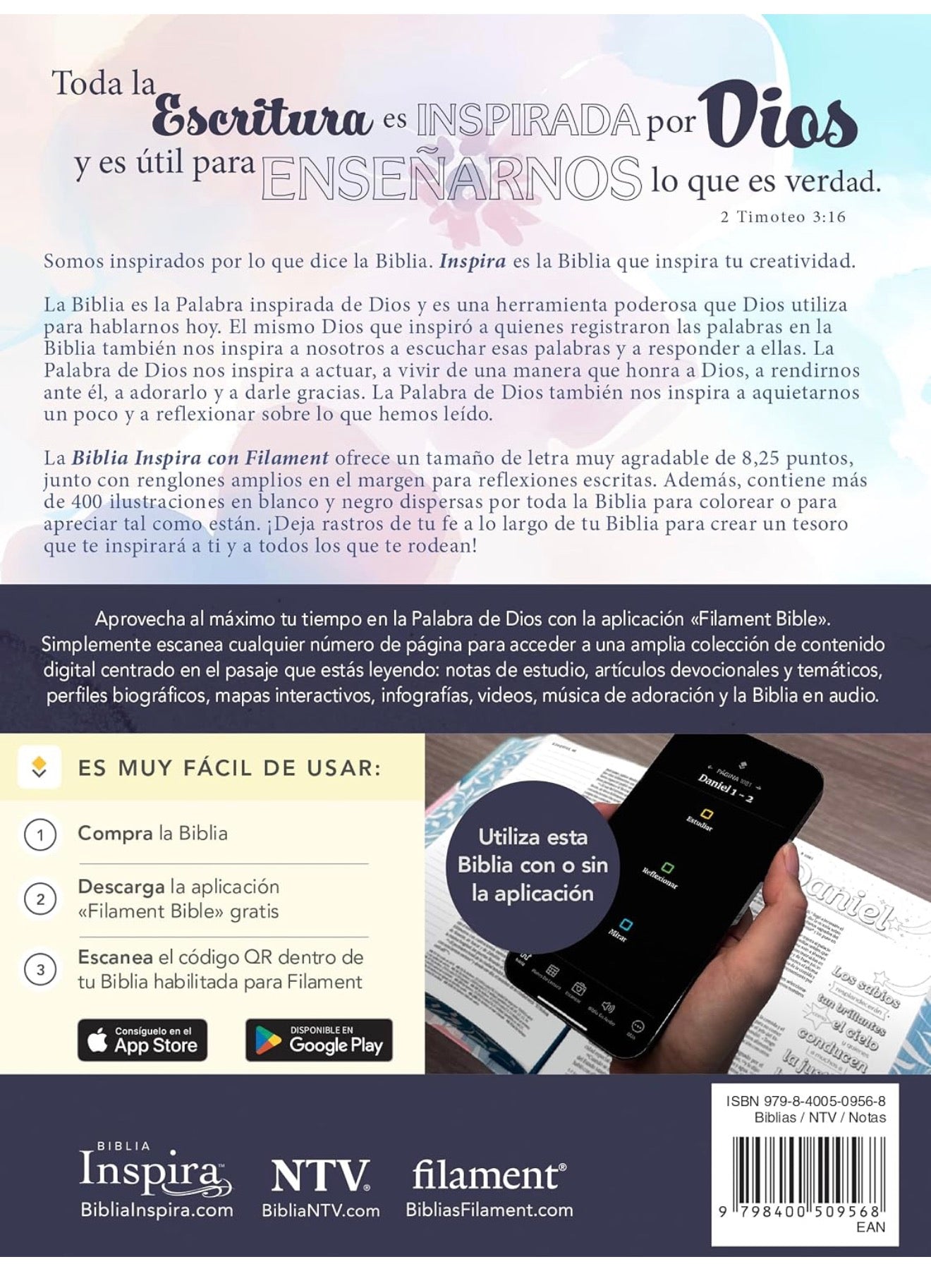 Biblia Inspira NTV con Filament (SentiPiel, Paraíso floral) (Spanish Edition)