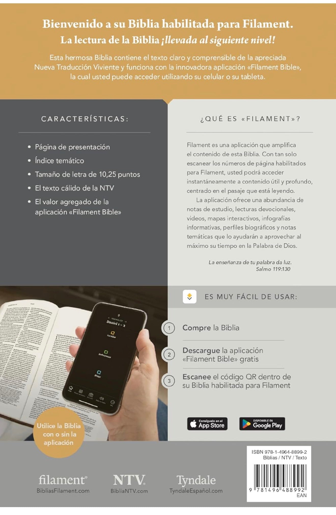 Biblia valor prémium NTV, letra grande con Filament (SentiPiel, Rosa) (Spanish Edition)