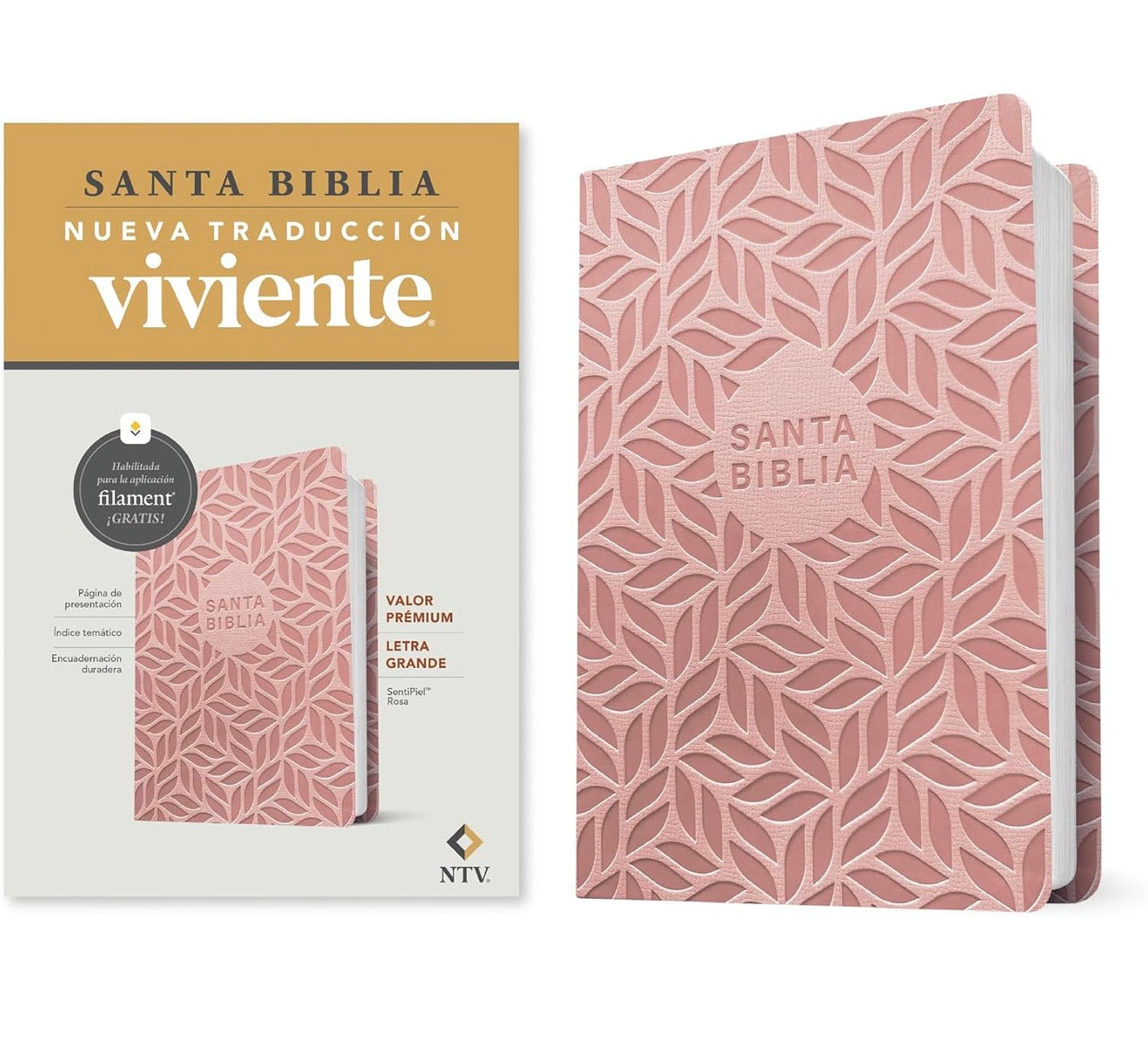 Biblia valor prémium NTV, letra grande con Filament (SentiPiel, Rosa) (Spanish Edition)