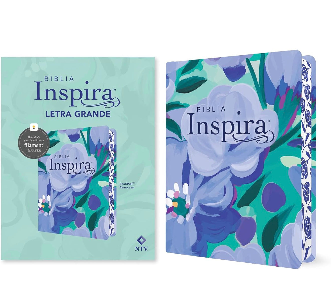Biblia Inspira NTV, letra grande con Filament (SentiPiel, Ramo azul) (Spanish Edition)
