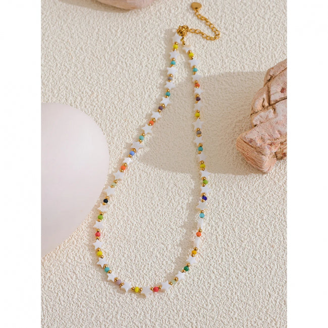 Natural Shell Star Colorful Crystal Handmade Necklace